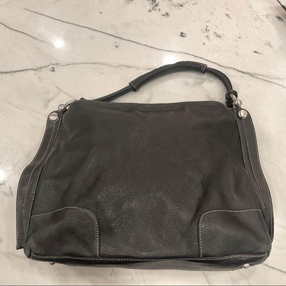 Celsius, Black big bag purse with tassel and silver details.  Genuine leather. - Picture 2 of 4